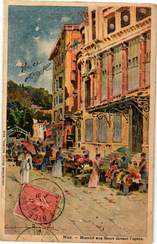 Carte postale ancienne Nice - Marche aux fleurs devant à Nice
