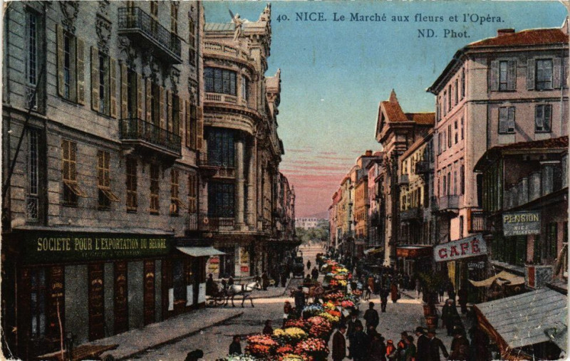 Carte postale ancienne Nice - Le marche aux fleurs et l'opera à Nice