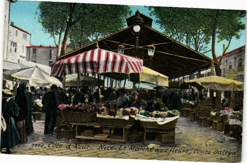 Carte postale ancienne Nice - Le marche aux fleurs à Nice