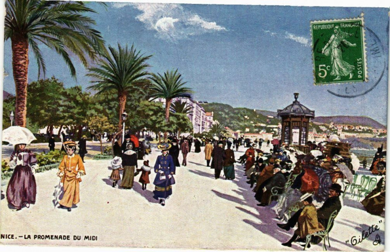 Carte postale ancienne Nice - La promenade du midi à Nice
