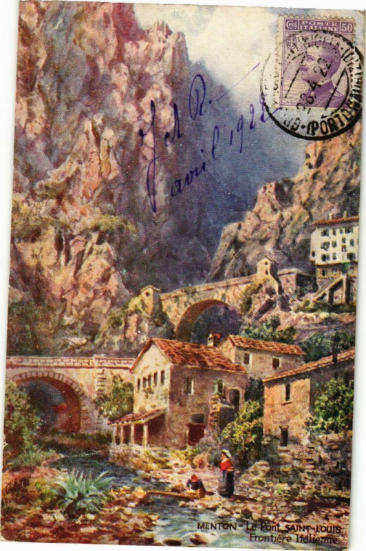 Carte postale ancienne Menton - Le pont saint louis à Menton