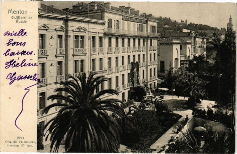 Carte postale ancienne Menton - Grhotel de russie à Menton