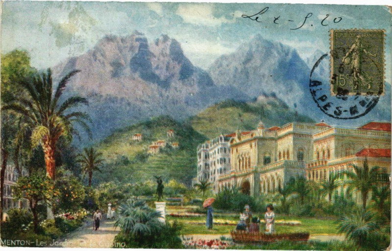 Carte postale ancienne Menton - Les jardin à Menton