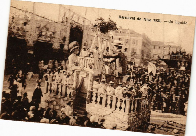 Carte postale ancienne Carnaval de Nice 1924 - On Liquide à Nice