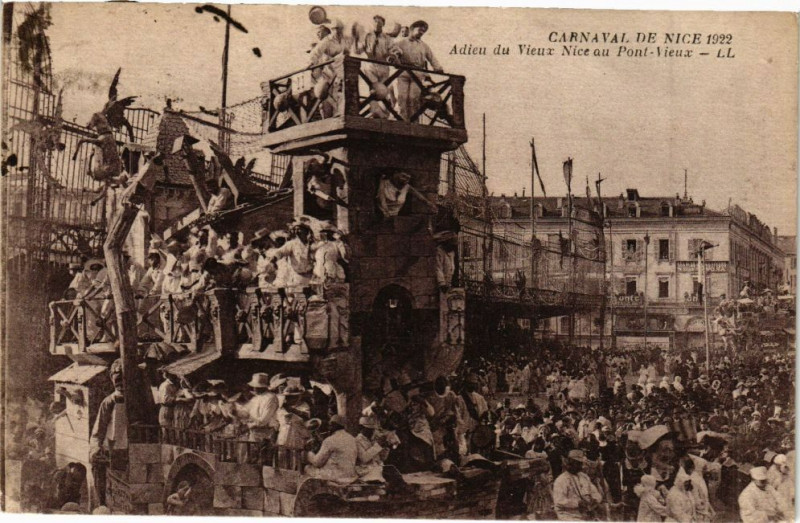 Carte postale ancienne Carnaval de Nice 1922 - Adieu du Vieux Nice au Pont-Vieux à Nice
