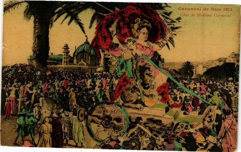 Carte postale ancienne Carnaval de Nice 1911 - Char de Madame Carnaval à Nice