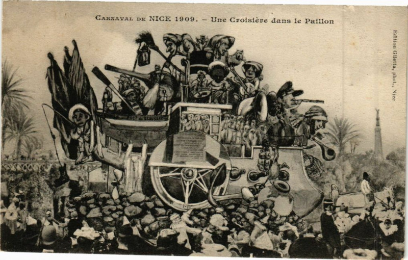 Carte postale ancienne Carnaval de Nice 1909 - Une Croisiére dans le Paillon à Nice