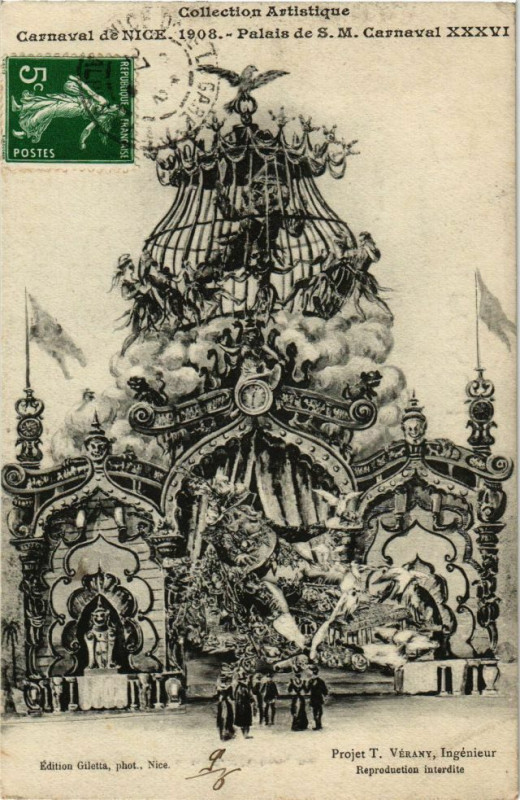 Carte postale ancienne Carnaval de Nice - Palais de s.m à Nice