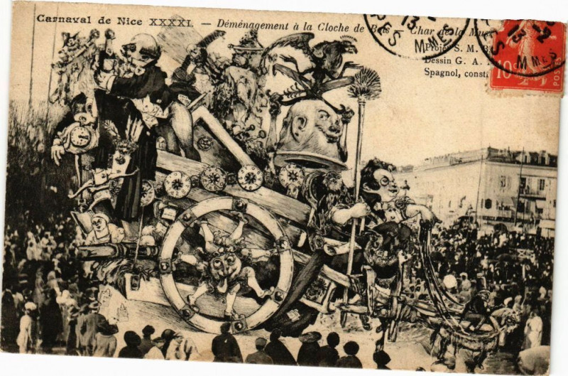 Carte postale ancienne Carnaval de Nice - Demenagement a la cloche à Nice
