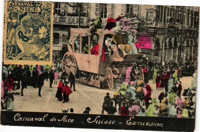 Carte postale ancienne Carnaval de Nice - Suisse - Excursion à Nice