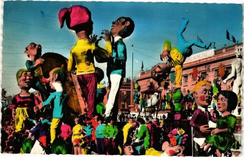 Carte postale ancienne Carnaval de Nice - Char Sur boum chez Béatrice à Nice