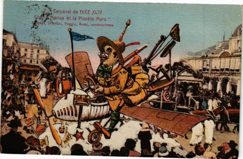 Carte postale ancienne Carnaval de Nice - Char Marius et la Planéte Mars à Nice