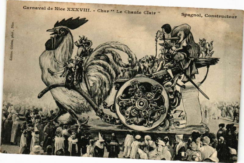 Carte postale ancienne Carnaval de Nice - Char Le Chante Clair à Nice