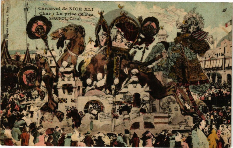 Carte postale ancienne Carnaval de Nice - Char La prise de Fez à Nice