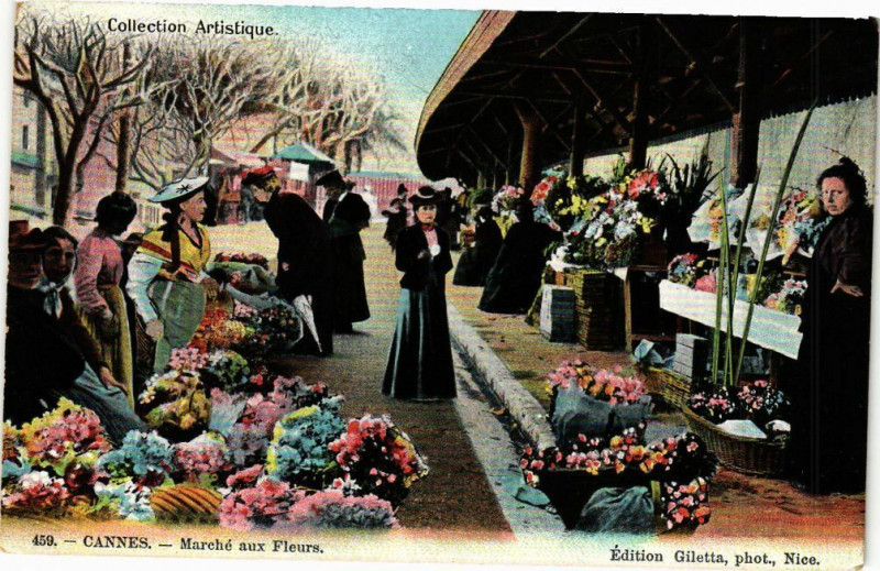 Carte postale ancienne Cannes - Marche aux fleurs à Cannes