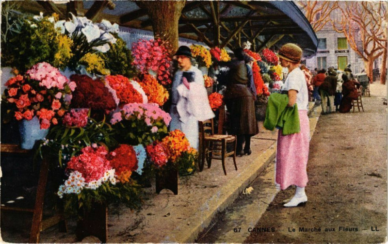 Carte postale ancienne Cannes - Le marche aux fleurs à Cannes