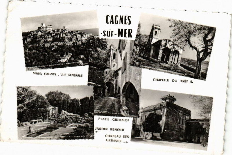 Carte postale ancienne Cagnes-sur-Mer - Vieux Cagnes - Place Grimaldi - Jardin Renoir à Cagnes-sur-Mer
