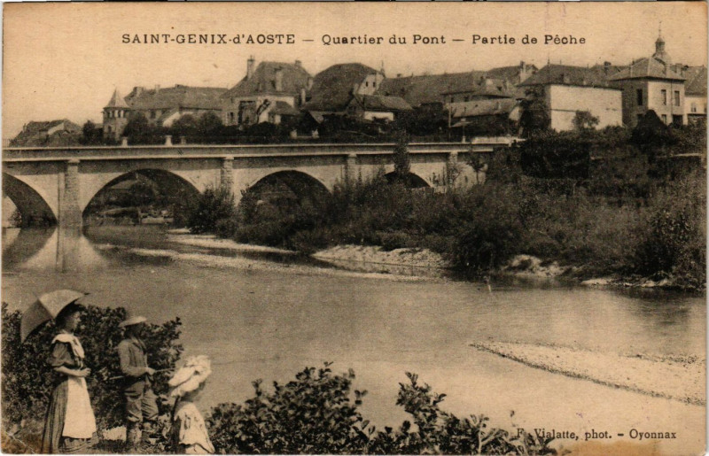 Carte postale ancienne Saint-Genix-d'Aoste - Quartier-du-Pont - Partie de Peche à Aoste