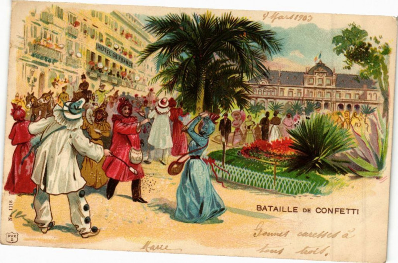 Carte postale ancienne Bataille de confetti