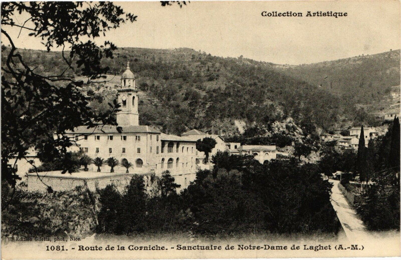 Carte postale ancienne Route de la corniche - Sanctuaire de notre dame de Laghet
