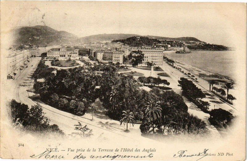 Carte postale ancienne Nice - Vue Prise de la terrase de l'hotel des anglais à Nice