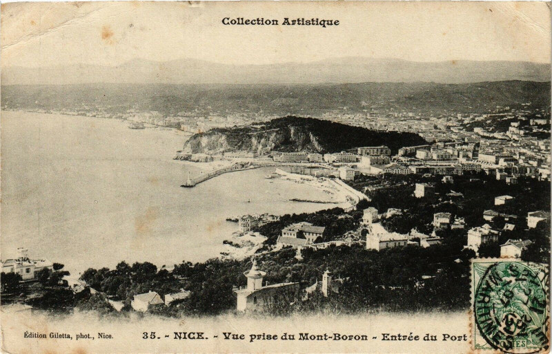 Carte postale ancienne Nice - Vue prise du mont - Boron - Entree du port à Nice