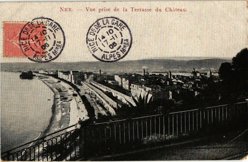 Carte postale ancienne Nice - Vue prise de la terrace du chateau à Nice