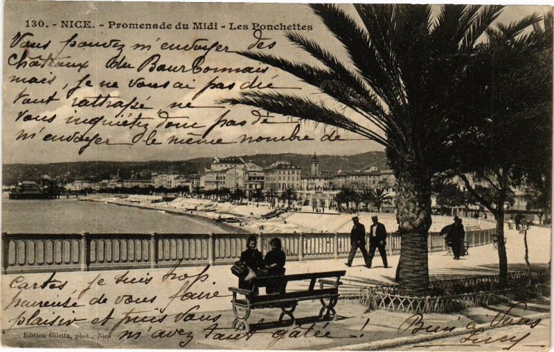 Carte postale ancienne Nice - Promenade du midi - Les ponchettes à Nice