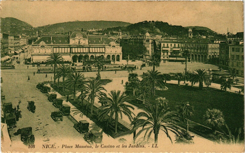 Carte postale ancienne Nice - Place massena le casino et les jardins à Nice