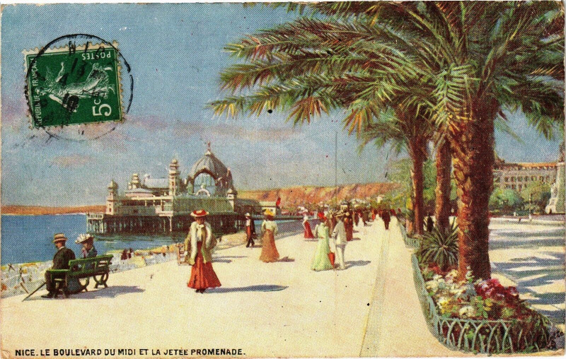 Carte postale ancienne Nice - Le boulevard du midi et la jetee promenade à Nice