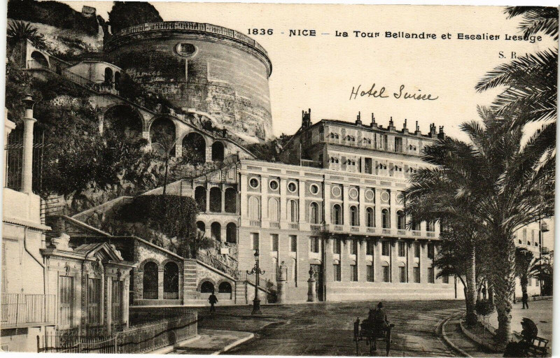Carte postale ancienne Nice - La tour bellandre et escalier lesuge à Nice