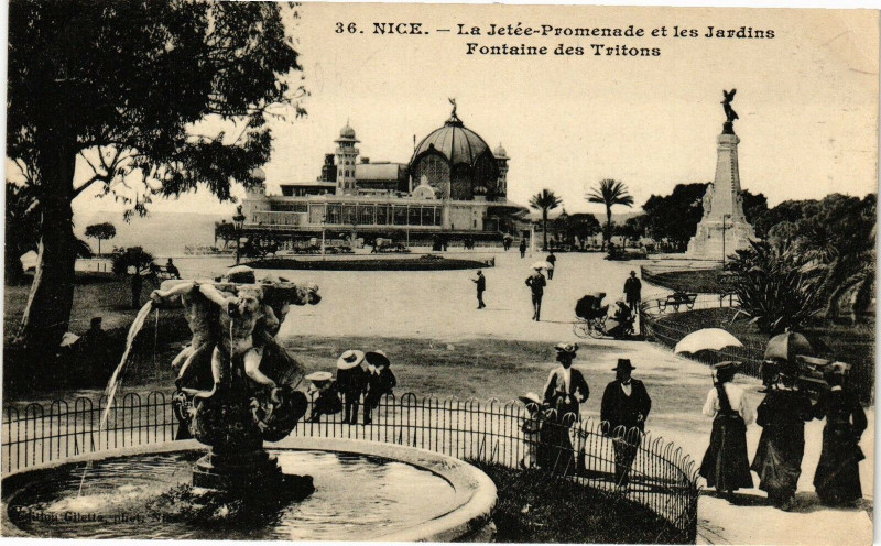 Carte postale ancienne Nice - La jetee promenade et les jardins fontaine den tritons à Nice