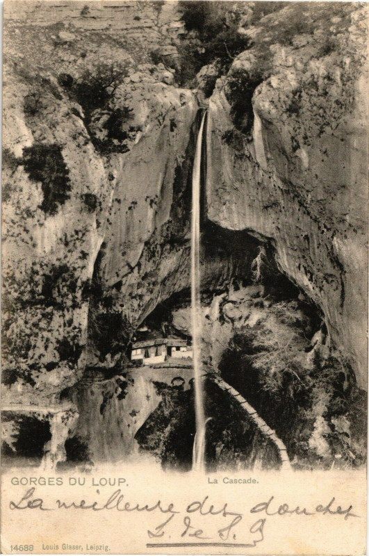 Carte postale ancienne Gorges du Loup - La cascade
