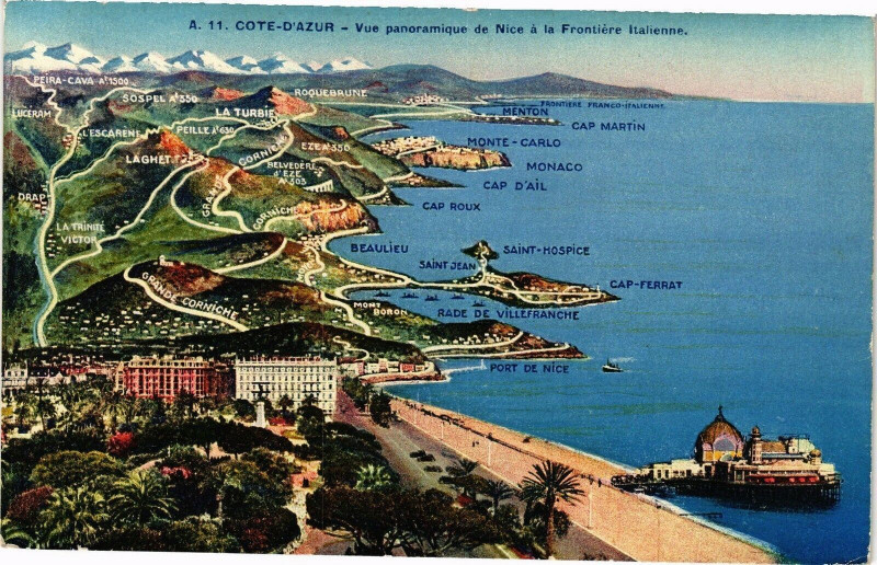 Carte postale ancienne Cote d'Azur - Vue panoramique de Nice a la frontiere ilalienne à Nice