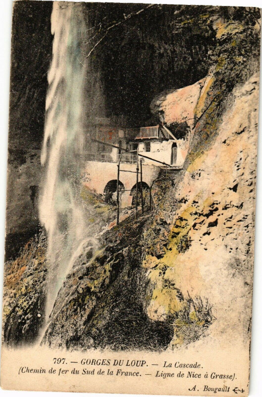 Carte postale ancienne Gorges du Loup - La cascade