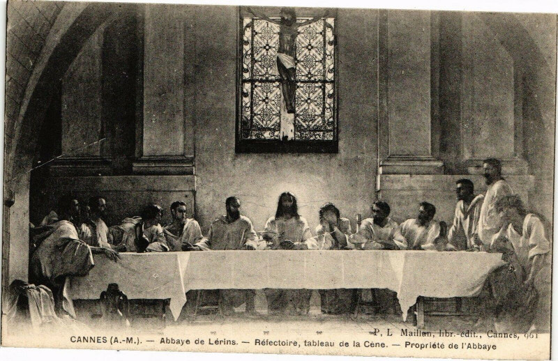 Carte postale ancienne Cannes - Abbaye de Lérins - Réectoire,tableau de la Cene .. à Cannes