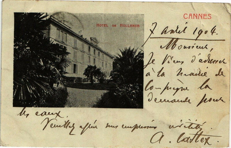 Carte postale ancienne Cannes - Hotel de Hollande à Cannes