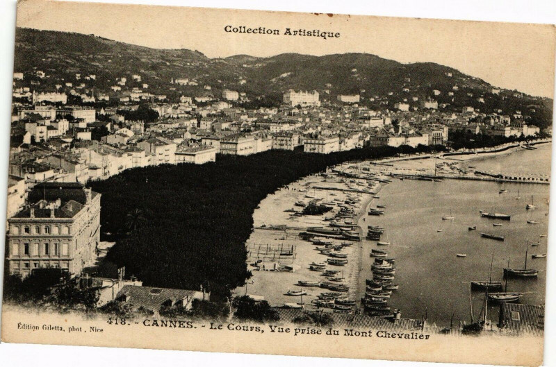 Carte postale ancienne Collection Artistique Cannes Le Cours, vue prise du Mont Chevalie à Cannes