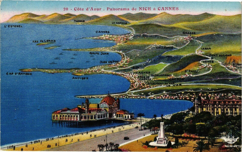 Carte postale ancienne Cote d'Azur - Panorama de Nice a Cannes à Nice
