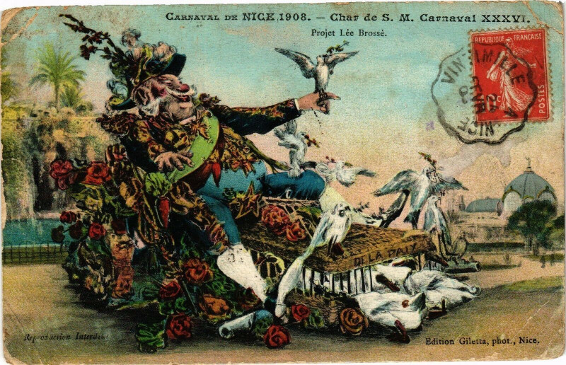 Carte postale ancienne Carnaval de Nice - 1908 - Char de S.M. Carnaval Xxxvi à Nice