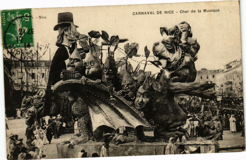 Carte postale ancienne Carnaval de Nice - Char de la Musiquee à Nice