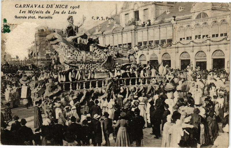 Carte postale ancienne Carnaval de Nice 19108 - Les Méfaits du Jeu de Loto à Nice