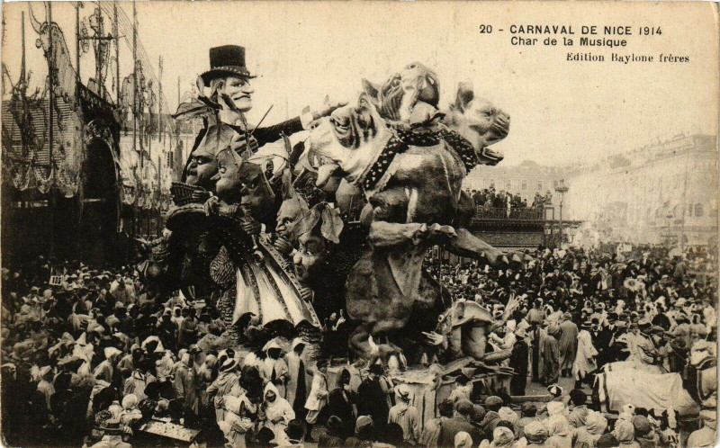 Carte postale ancienne Carnaval de Nice 1914 - Char de la Musique à Nice