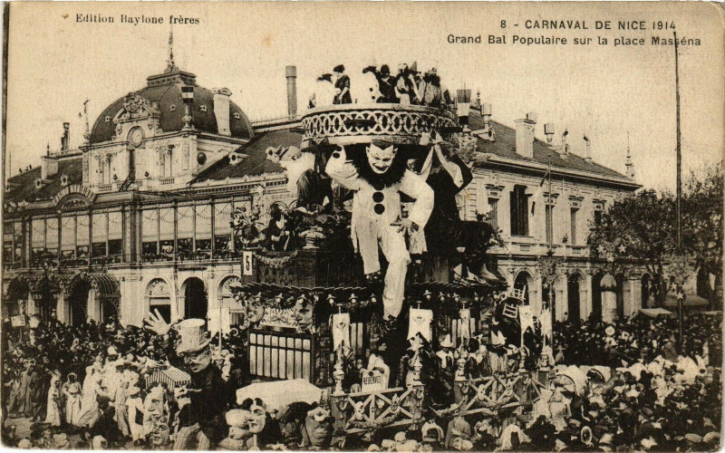 Carte postale ancienne Carnaval de Nice 1914 - Grand Bal Populaire sur la Place Masséna à Nice