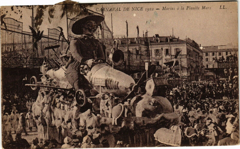 Carte postale ancienne Carnaval de Nice 1922 - Marius a la Planéte Mars à Nice