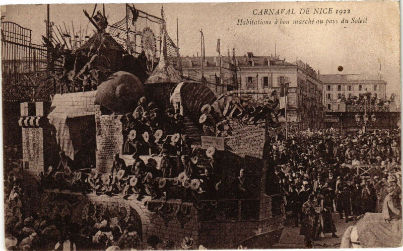 Carte postale ancienne Carnaval de Nice 1922 - Habitations a bon marché au pays du Soleil à Nice