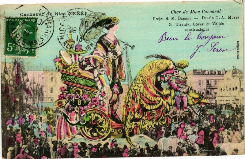 Carte postale ancienne Carnaval de Nice Xxxxi - Char de Mme Carnaval - Project S.M. .. à Nice