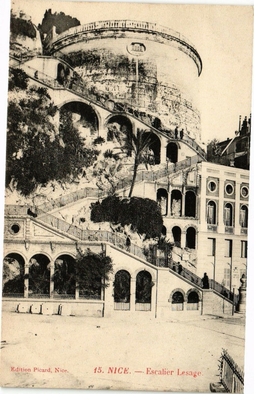 Carte postale ancienne Nice - Escalier Lasage à Nice