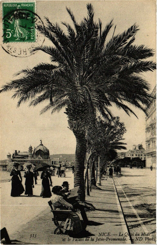 Carte postale ancienne Nice - Le Quai du Midi et le Palais de la Jetée-Promenade à Nice