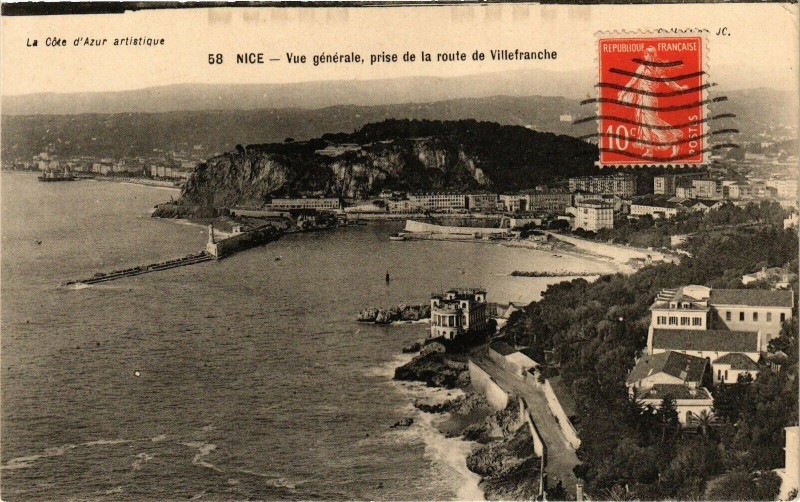 Carte postale ancienne Nice - Vue générale prise de la route de Villefranche à Nice